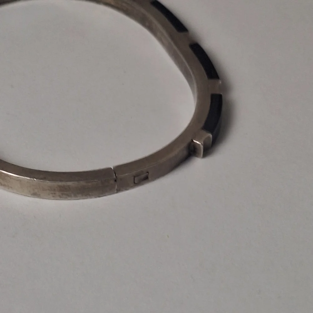 Vintage Taxco TM-22 Sterling Silver 925 Black Onyx Hinged Bracelet 26.5g Sz 6.75 - Picture 16 of 16
